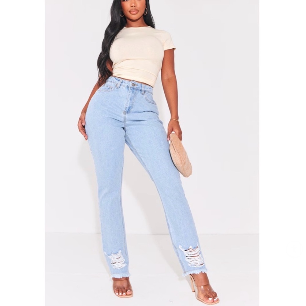 PrettyLittleThing Shape Vintage Distressed Hem Straight Leg Jeans Sz 12 …